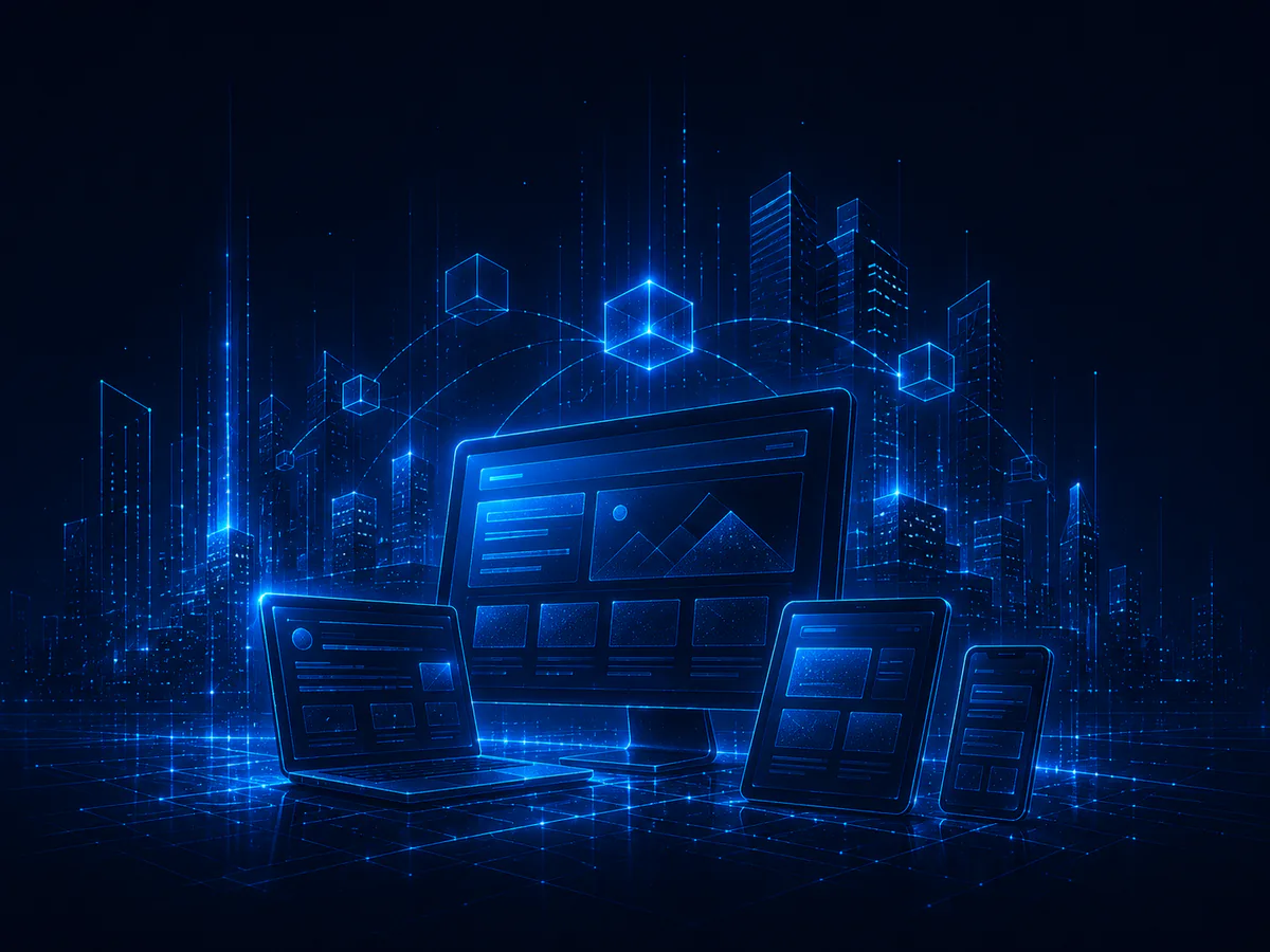 واجهات رقمية متجاوبة تمثل تطوير المواقع والمنصات
